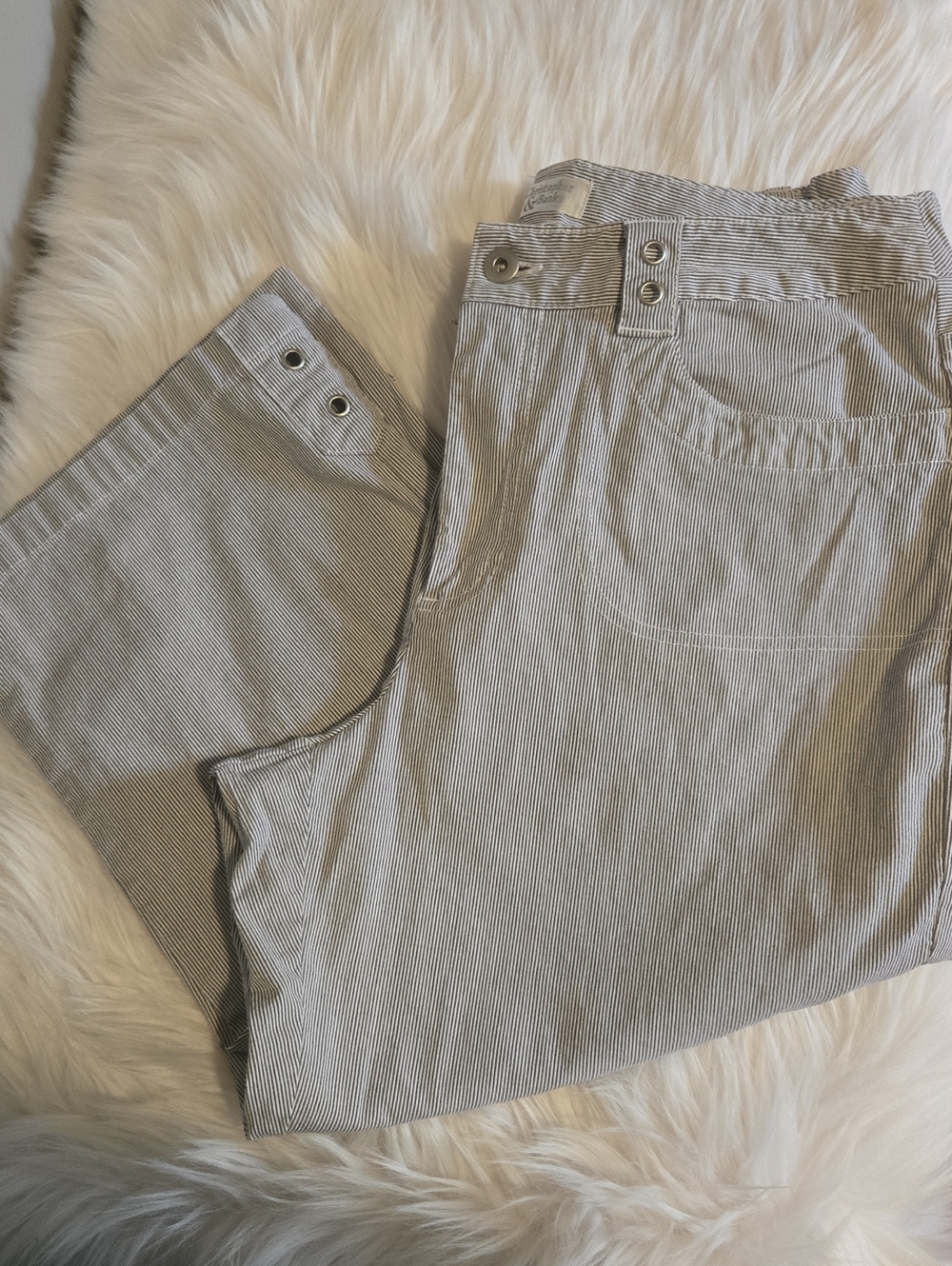 Christopher & Banks Striped Button-Front Capris- Gray and White
